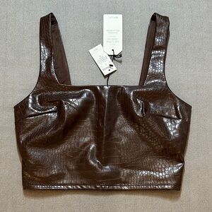 Express Body Contour Brown Crocodile Faux Leather Crop Tank XS NWT